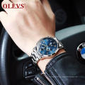 OLEVS 5569 Nouveau Design Hommes Montre Hommes Montre De Luxe Boîtier En Acier Inoxydable Trois Yeux Chronographe Montre-Bracelet